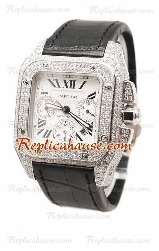 Cartier Santos 100 Diamond Reloj Suizo de imitación