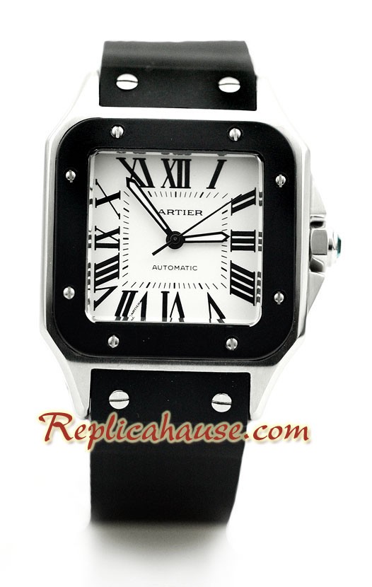 Cartier Santos 100 Reloj con correa de caucho