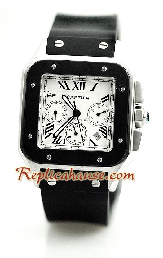 Cartier Santos 100 Reloj con correa de caucho