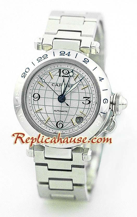 Cartier De Pasha Suizo GMT Reloj Réplica - Tamaño Medio
