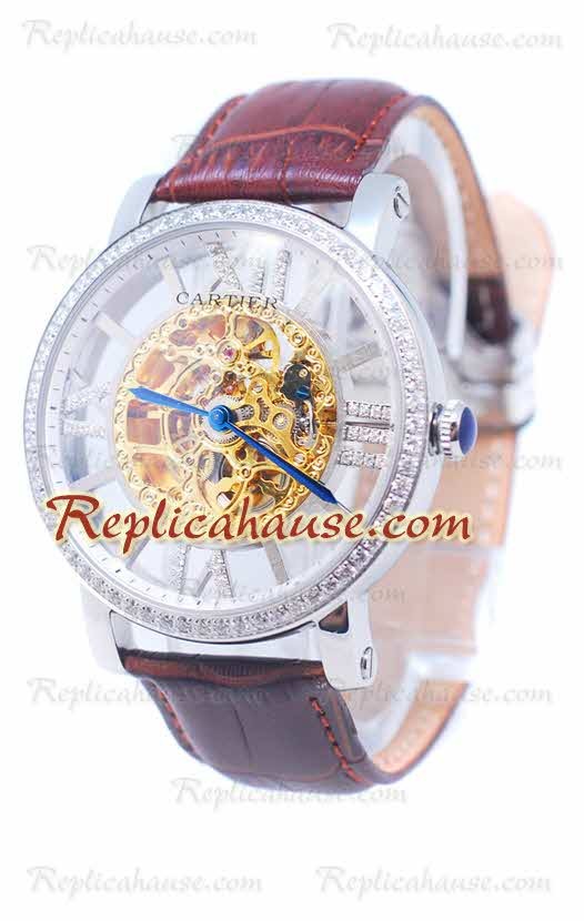 Cartier De Rotonde Skeleton Reloj Diamond bisel 
