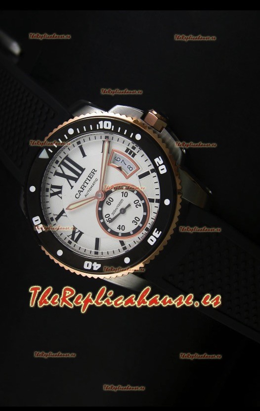 Calibre De Cartier Reloj con Caja de Acero 42MM Dial Blanco, Color de la Caja en Dos Tonos - Reloj Réplica Espejo 1:1
