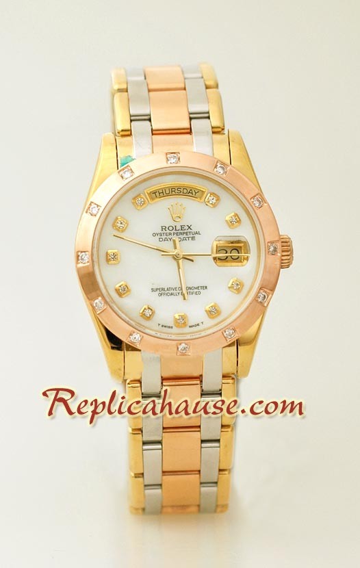 Rolex Réplica Day Date Tres Tonos Reloj