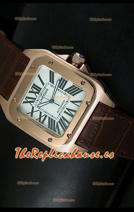 Cartier Santos 100, Réplica en escala 1:1, Reloj color Oro Rosado, tamaño 42MM