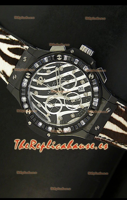 Hublot Big Bang Edición White Zebra Bang, Reloj 34MM, caja con recubrimiento PVD en negro