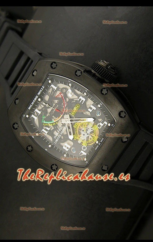 Richard Mille RM002 Power Reserve Tourbillon Reloj Réplica Suiza caja con recubrimiento en PVD 