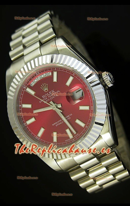Rolex Day Date II, Reloj Réplica Suiza 41MM - Dial Rojo - réplica en escala 1:1