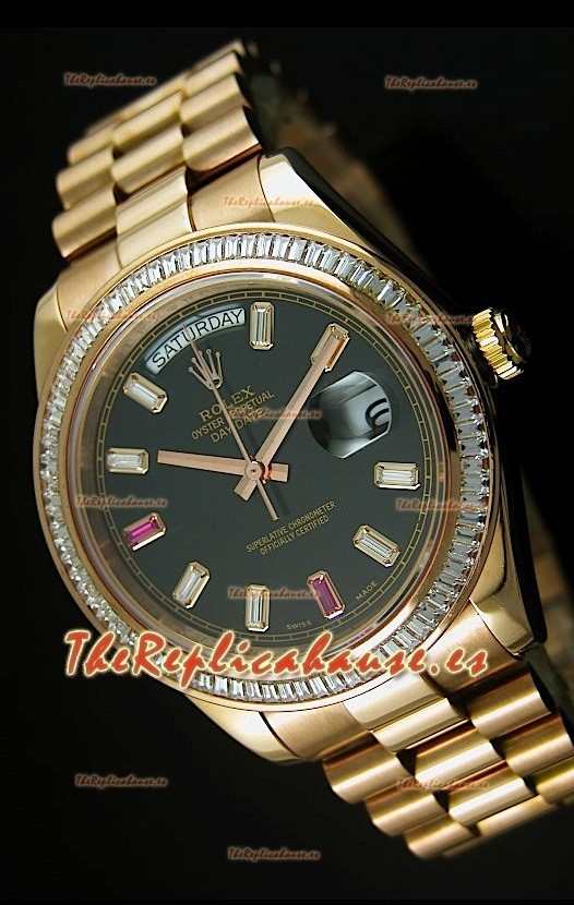 Rolex Day Date II, Reloj Réplica Suiza 41MM - Dial Negro - réplica en escala 1:1