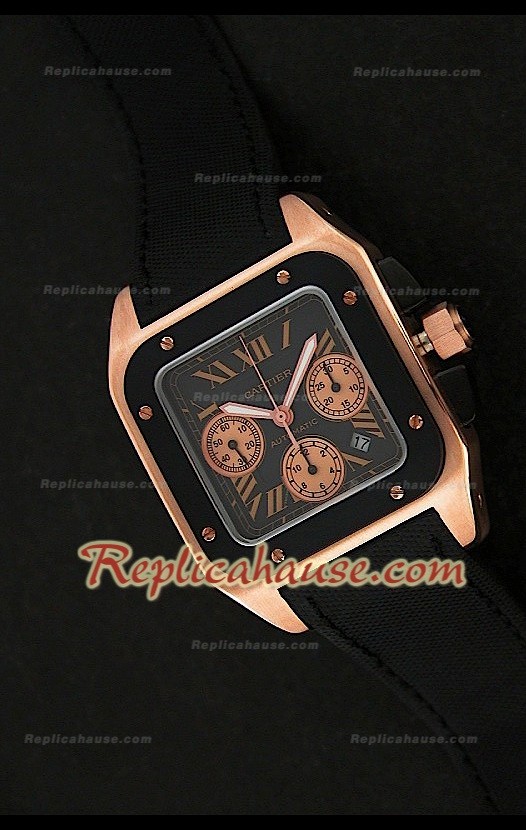 Cartier Santos 100 XL Reloj Crónografo Suizo de Oro Rosa