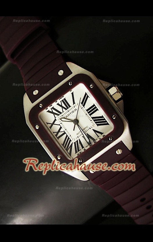 Cartier Santos 100 Reloj Automático Suizo para Señoras en Negro - 33MM