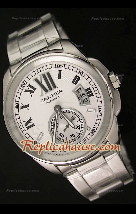 Calibre De Cartier Reloj Automático Japonés con Esfera Blanca