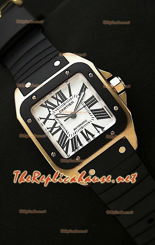 Cartier Santos 100 Reloj Suizo para Señoras en Oro Rosa - 33MM - Réplica a Escala 1:1