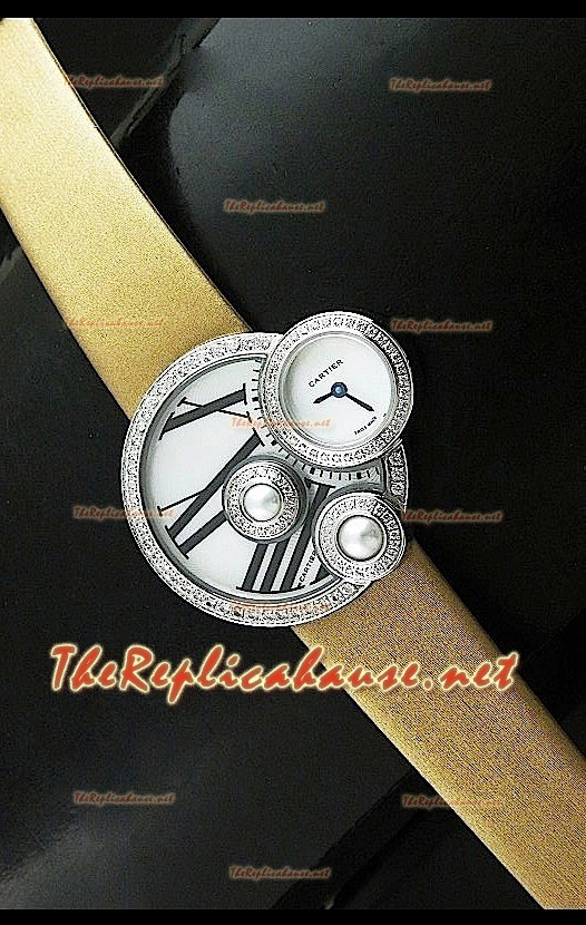 Perles de Cartier Reloj Suizo para Señoras en Acero Inoxidable Correa en Oro