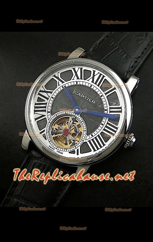 Reloj Turbillón Cartier Calibre con esfera de diamante y malla negra