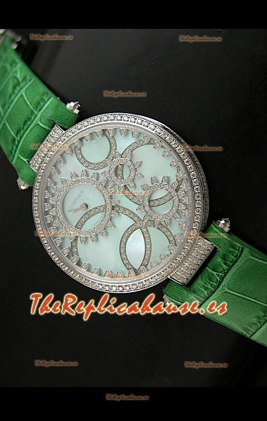 Cartier Réplica Bisel de diamantes Carcasa de acero inoxidable/Malla verde 