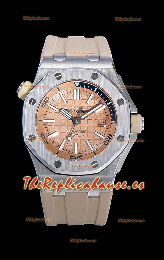 Audemars Piguet Royal Oak Reloj Réplica Suizo de Buzo Diver Dial de Acero 904L color Rosado Claro 1:1 Movimiento Calidad Quality 3120