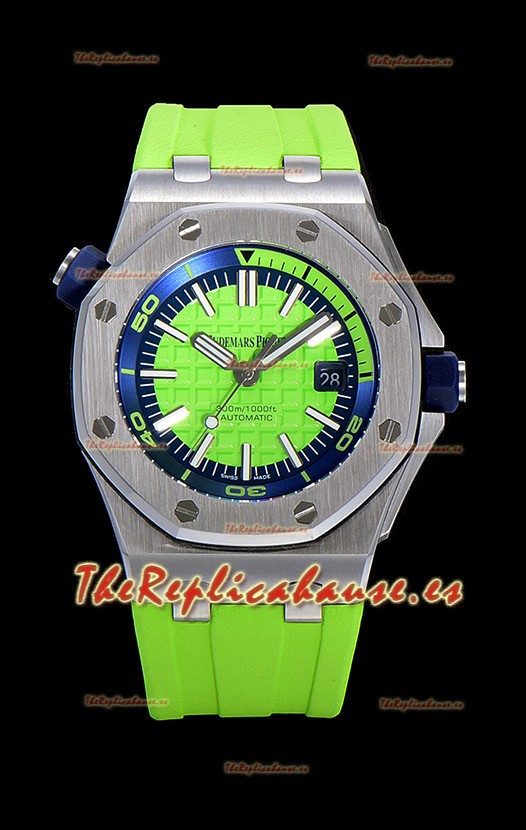 Audemars Piguet Royal Oak Reloj Réplica Suizo de Buzo Dial Verde Lima de Acero 904L 1:1 Movimiento Calidad 3120 