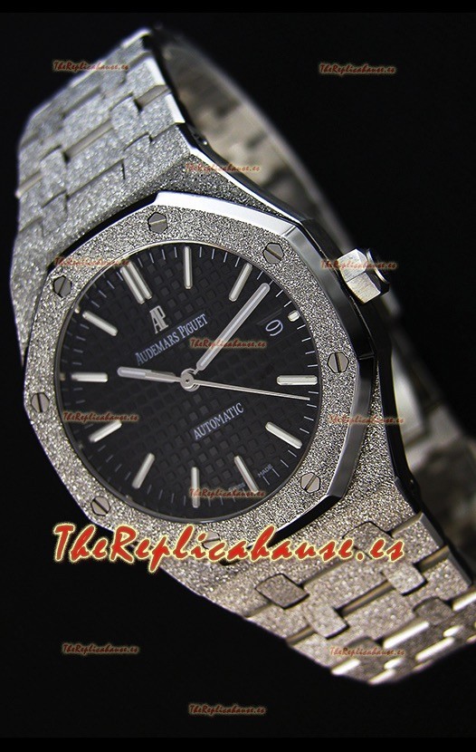 Audemars Piguet Royal Oak Frosted Reloj Réplica a Espejo 1:1 Oro Blanco de Cuerda Automática Dial Negro