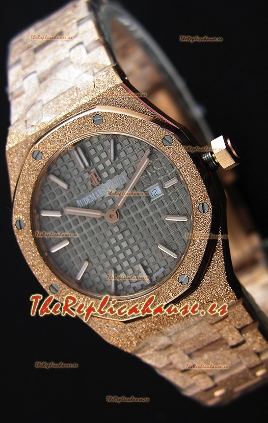 Audemars Piguet Royal Oak Frosted Reloj Réplica 1:1 de Cuarzo Suizo en Oro Rosado y Dial Gris 33MM