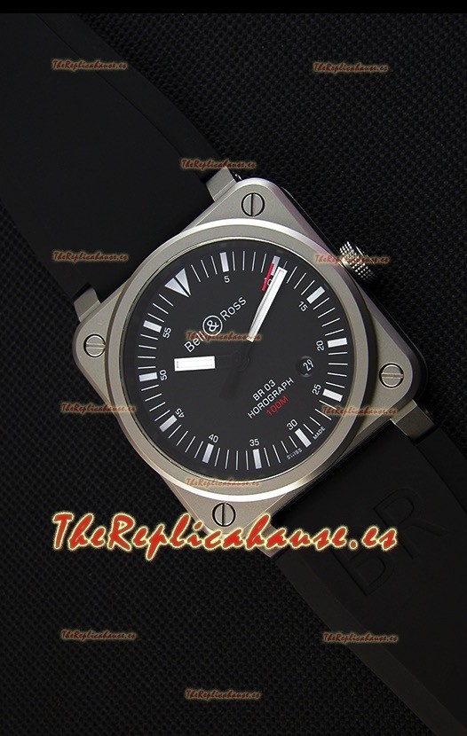 Bell & Ross BR03-92 Horograph Reloj Réplica a Espejo 1:1 - Dial Negro Correa de Goma Suiza