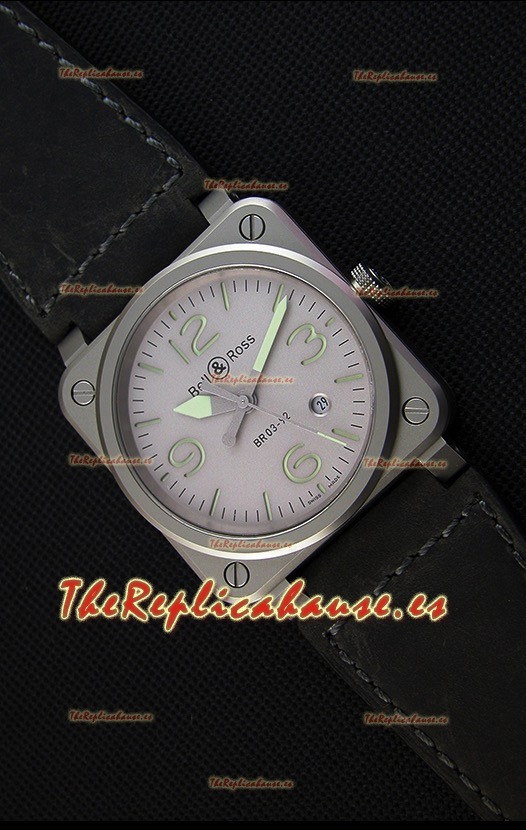 Bell & Ross BR03-92 Horolum Reloj Réplica Suizo a Espejo 1:1 Dial Gris Correa de Piel
