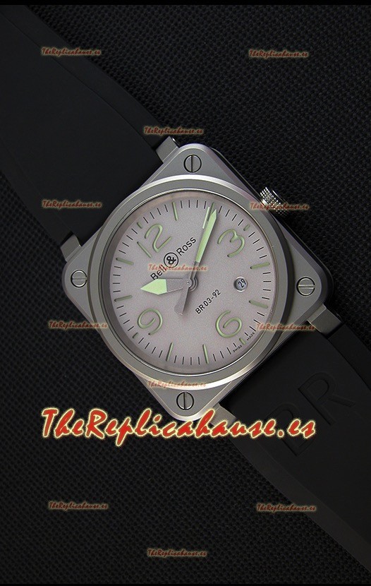 Bell & Ross BR03-92 Horolum Reloj Réplica Suizo a Espejo 1:1 Dial Gris Correa de Goma