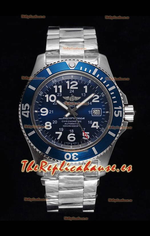 Breitling SuperOcean II 44mm 904L Caja Acero Reloj Réplica a Espejo 1:1 en Dial Azul