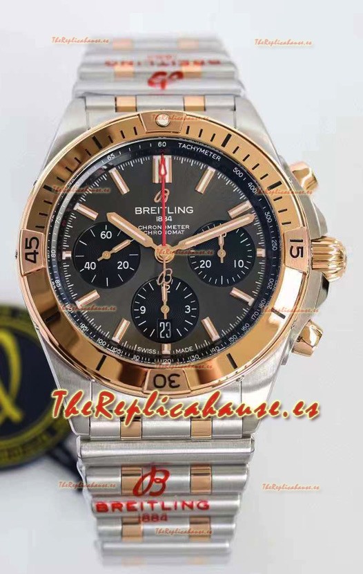 Breitling Chronomat B01 42 Reloj Réplica a Espejo 1:1 Edición Acero 904L en 2 Tonos de Oro Rosado con Dial Gris