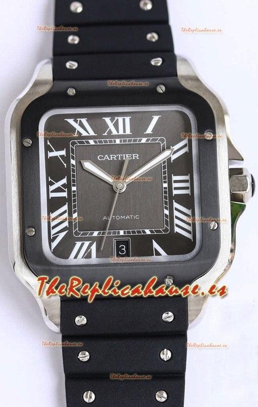 Santos De Cartier Reloj Réplica Suizo a Espejo 1:1 Bisel DLC Negro 40MM - Correa de Goma