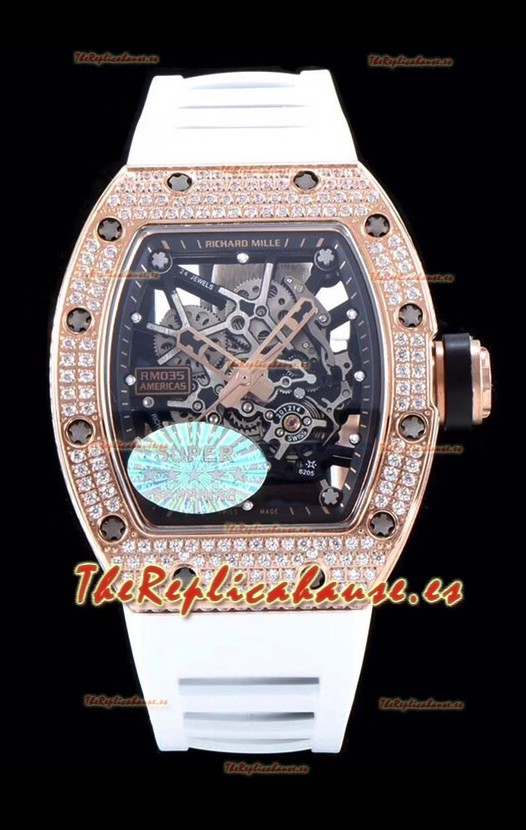 Richard Mille RM035 AMERICAS Oro Rosado 18K Reloj Réplica Correa Blanca