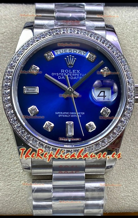 Rolex Day Date 36MM M128239-0023 Acero 904L en Dial Azul Réplica a Espejo 1:1
