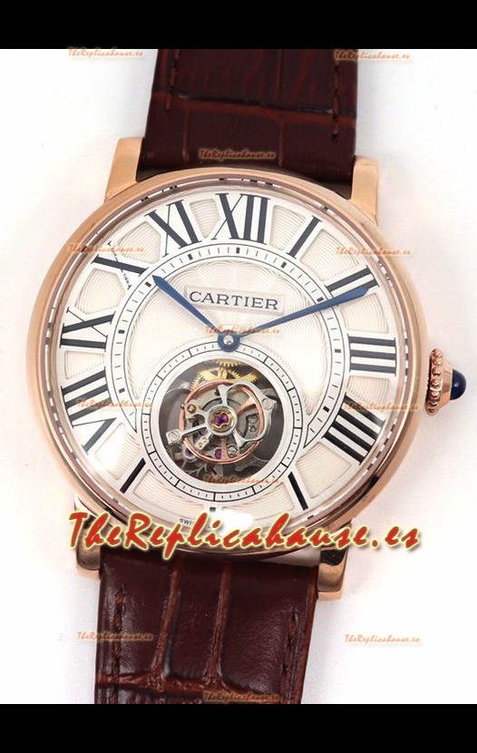Rotonde De Cartier Flying Tourbillon Reloj Réplica Suizo en Caja de Oro Rosado