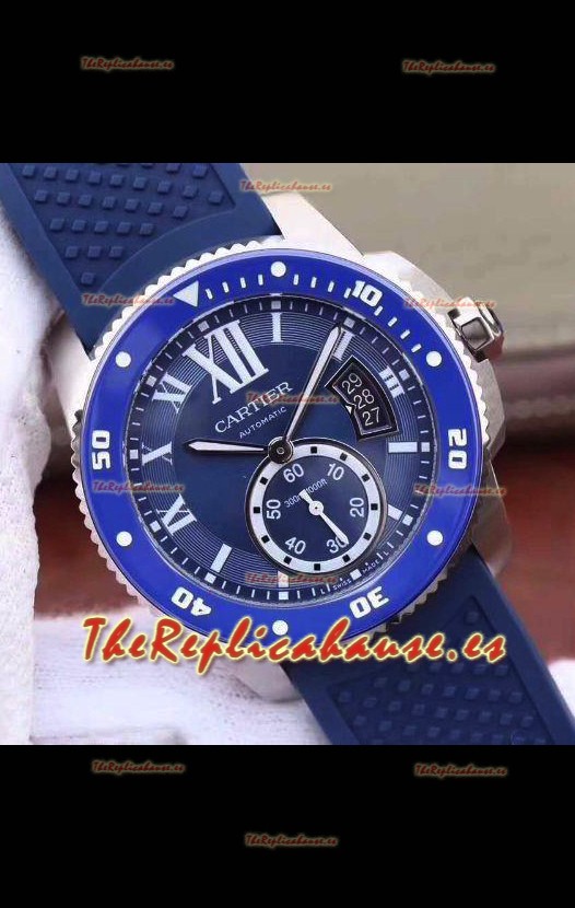 Calibre De Cartier Reloj 42MM Dial Azul Caja Acero - Reloj Réplica a Espejo 1:1