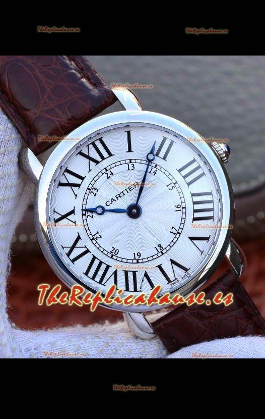 Ronde De Cartier Reloj Réplica Suizo - Dial Blanco en Correa de Piel