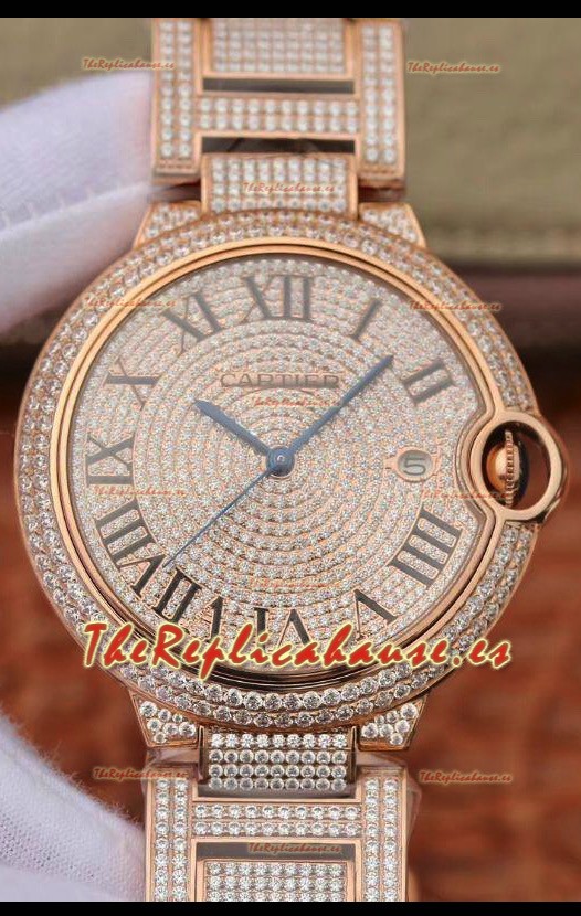Ballon De Cartier Reloj Suizo Automático con Diamantes Incrustados en el Dial y Caja - 42MM