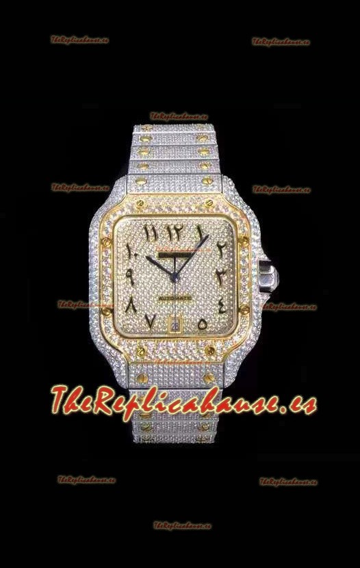 Santos De Cartier Reloj Réplica Suizo con Diamantes incrustados, Dial en dos Tonos de color 40MM