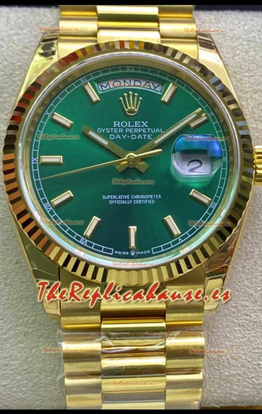 Rolex Day Date 118238 Presidential Reloj Oro Amarillo 18K 36MM - Dial Verde Calidad a Espejo 1:1