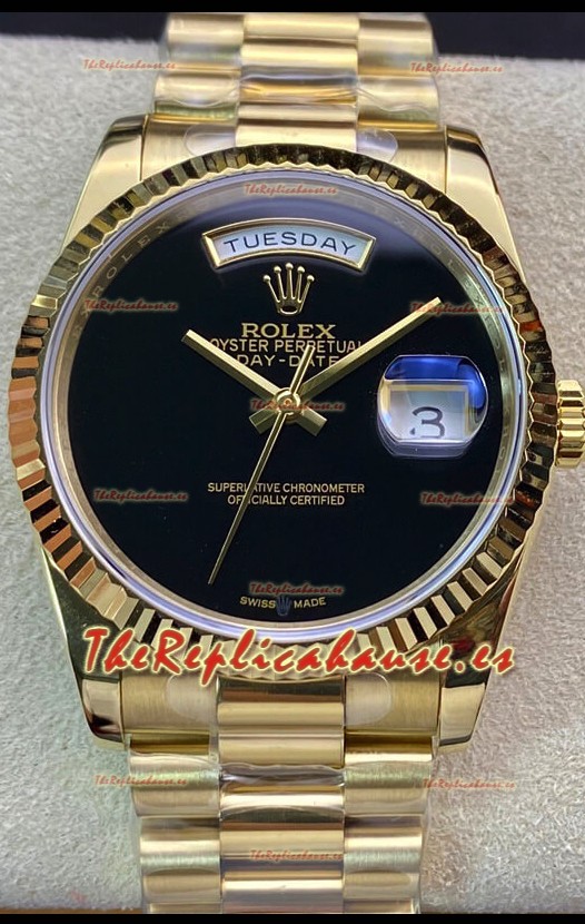 Rolex Day Date Presidential Reloj Oro Amarillo 18K 36MM - Dial Negro Calidad a Espejo 1:1