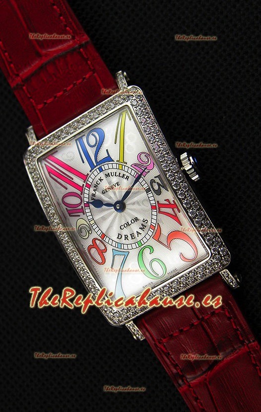 Franck Muller Long Island Color Dreams Ladies Reloj Réplica Suizo - Correa color Rojo