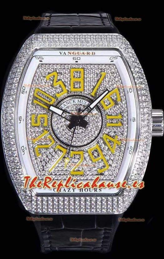Franck Muller Vanguard Edición Crazy Hours Reloj Réplica Suizo - Numerales Amarillos