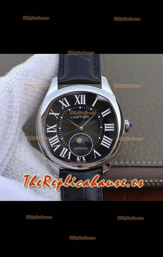 Drive De Cartier Reloj Réplica a espejo 1:1 Edición Moonphase en Acero Inoxidable - Dial Marrón