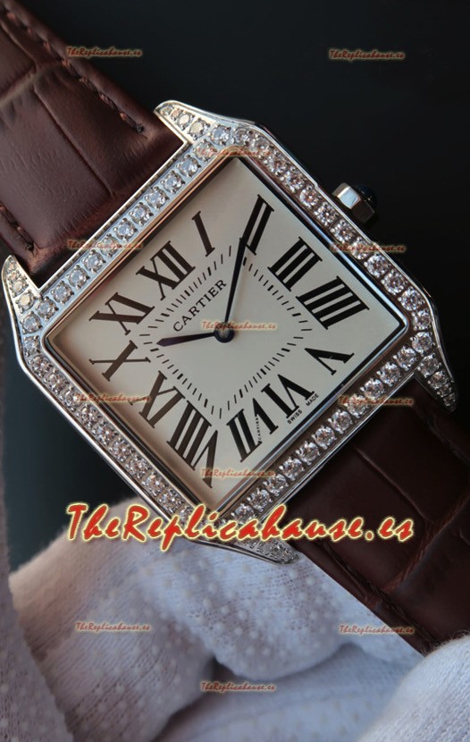 Cartier Santos Dumont Reloj Réplica Suizo 1:1 Movimiento de Cuarzo - Bisel tipo Diamante 