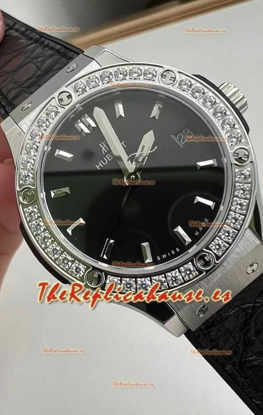 Hublot Classic Fusion Acero Inoxidable 33MM Dial Negro Reloj Movimiento Cuarzo Suizo Calidad Espejo 1:1