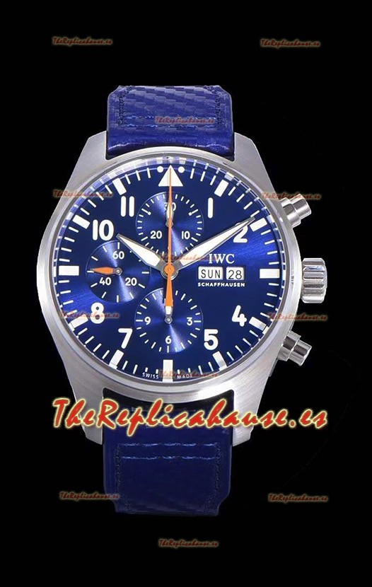 IWC Pilot's Reloj Réplica Cronógrafo a espejo 1:1 en Acero Dial Azul