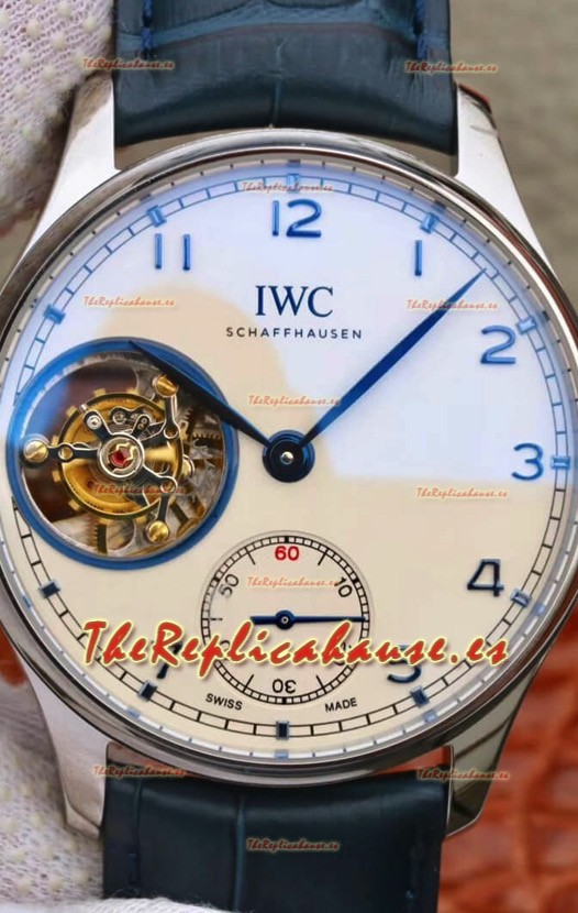 IWC Portuguese Genuino Reloj Suizo Movimiento Tourbillon Dial Blanco