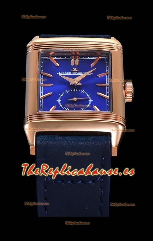 Jaeger LeCoultre Reverso Reloj Réplica Suizo Caja en Oro Rosado - Dial Azul 