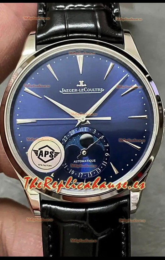 Jaeger LeCoultre Master Ultra Thin Moon Dial Azul Acero 904L Reloj Réplica a Espejo 1:1