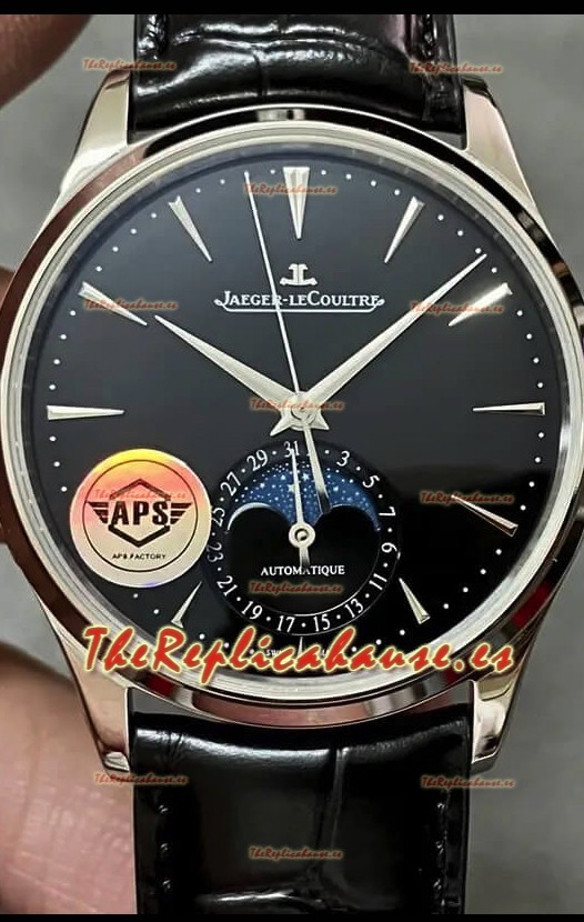 Jaeger LeCoultre Master Ultra Thin Moon Dial Negro Acero 904L Reloj Réplica a Espejo 1:1