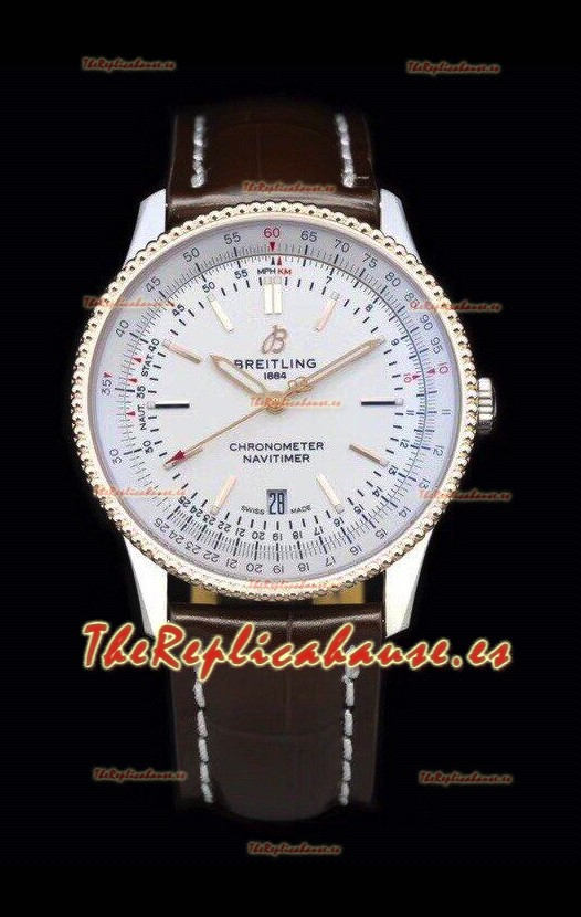 Breitling Navitimer 1 Automatic Reloj Réplica Suizo Dial en Blanco Bisel Oro Rosado