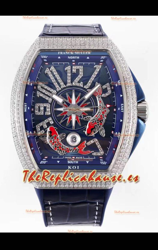Franck Muller Vanguard KOI V45 YT SC DT AC BL KOI 2 Diamantes Incrustados Reloj Réplica Suizo
